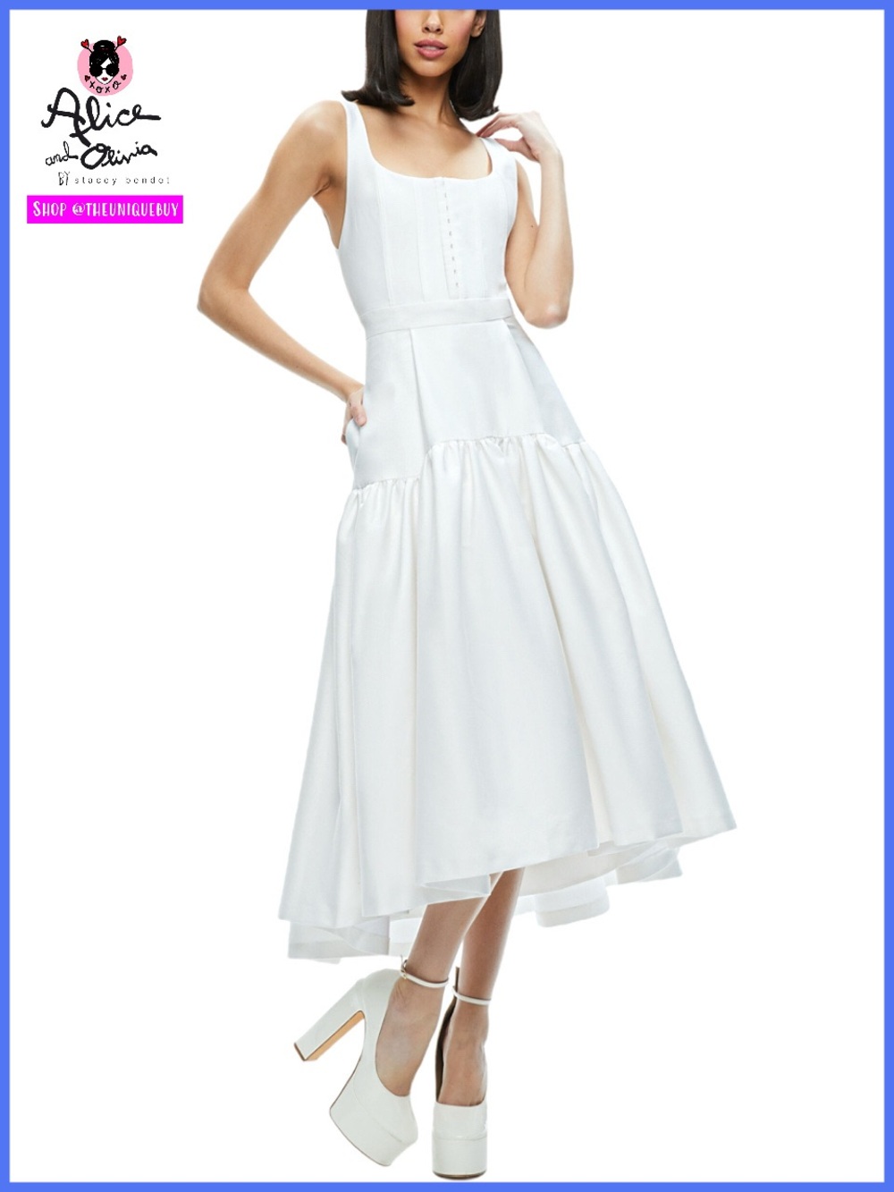 Alice + Olivia Diana Off White Sleeveless Structured Midi Dress